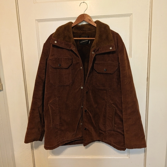 Vintage Men's Sherpa winter coat shearling chocolate brown large chore shirt jac - Picture 4 of 9
